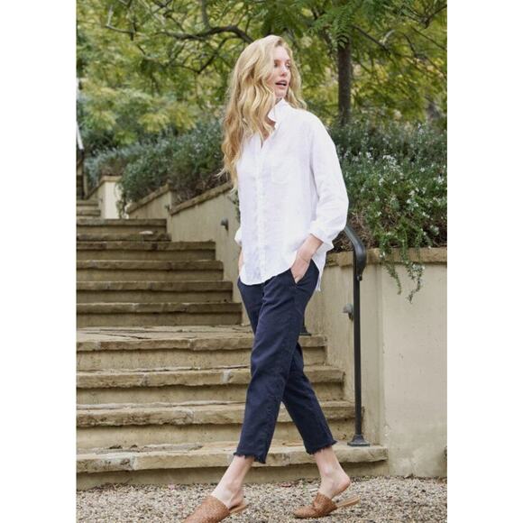 FRANK & EILEEN Sz 10 Navy Blue Wicklow Performance Linen Blend Crop Pants - Picture 8 of 8